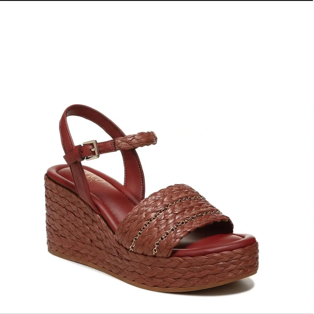 Franco Sarto Peachy Rust Wedge Espadrille Sandals Sz 9.5 NEW